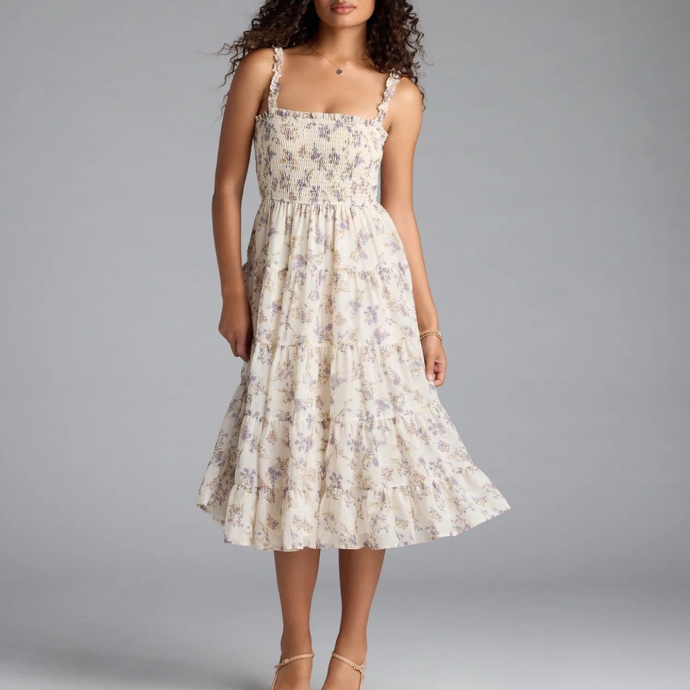 Windsor - effortless love ruffled floral chiffon midi dress